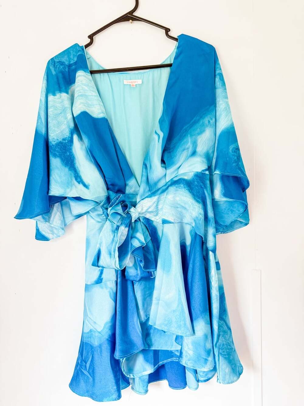 Luxxel Blue Marble Print Tie Romper Large